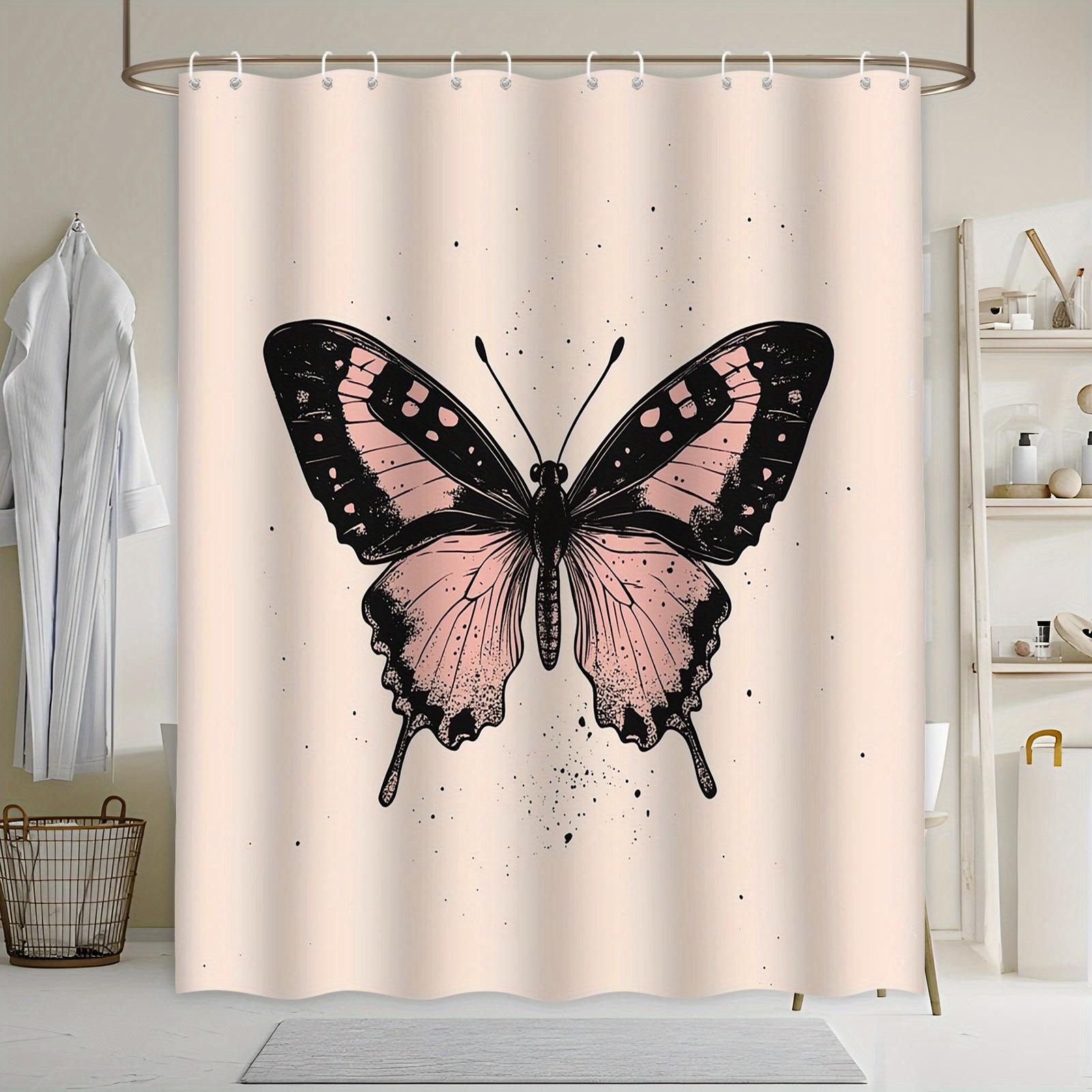

Elegant Vintage Butterfly Shower Curtain - Pink Wings With Black Spots On Beige, 70.8X70.8 Inches, Machine Washable Polyester W60H190(CM)-1 Pcs