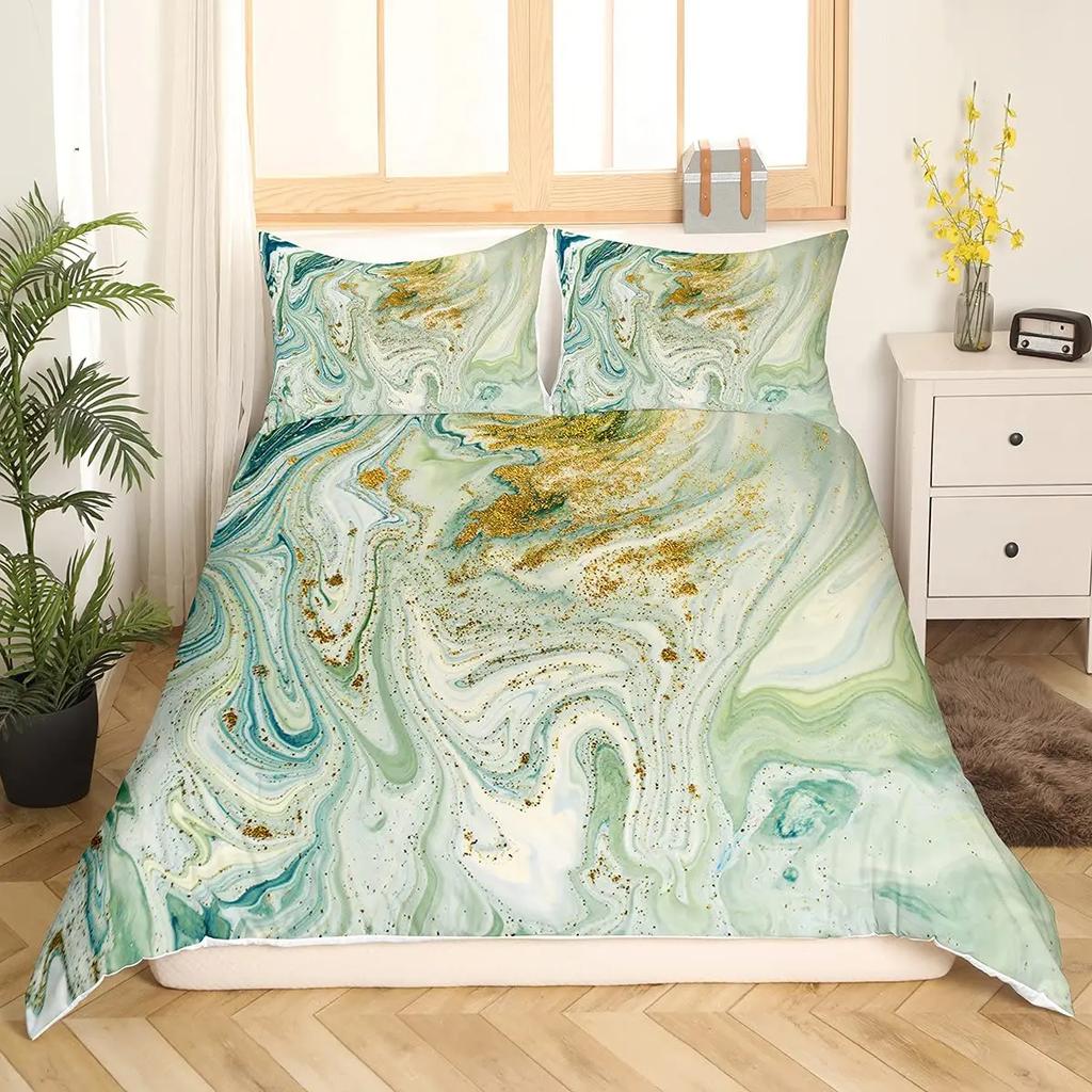 Marble Duvet Cover Set Marble Bedding Set Blue Gold Abstract Texture Kid Bedclothes Double Queen King Size Polyester Quilt Cover