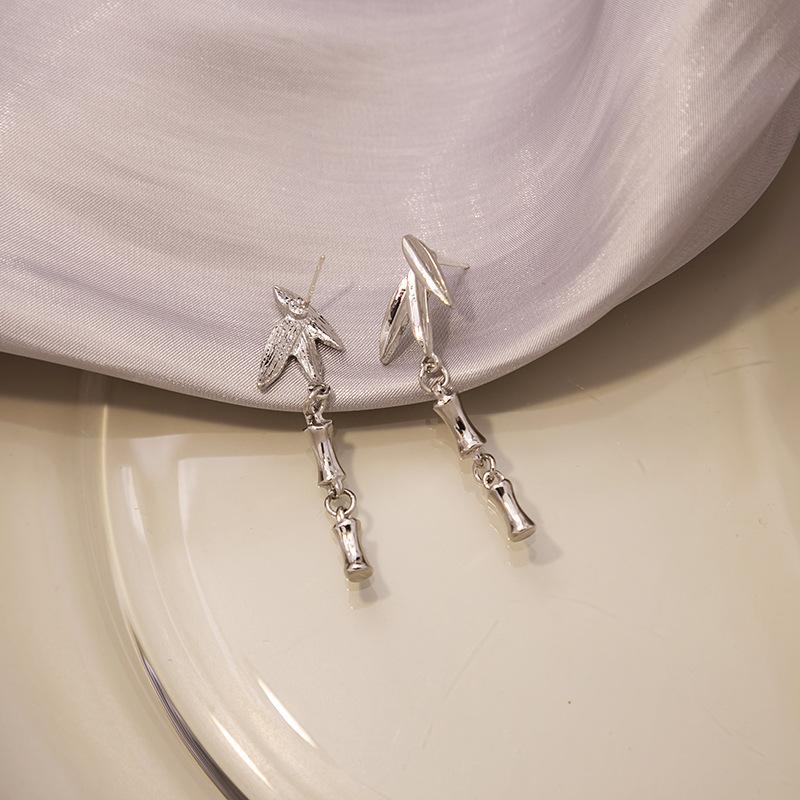 Boho Tassel Bamboo Earrings with Zinc Alloy Leaf Charms for Women