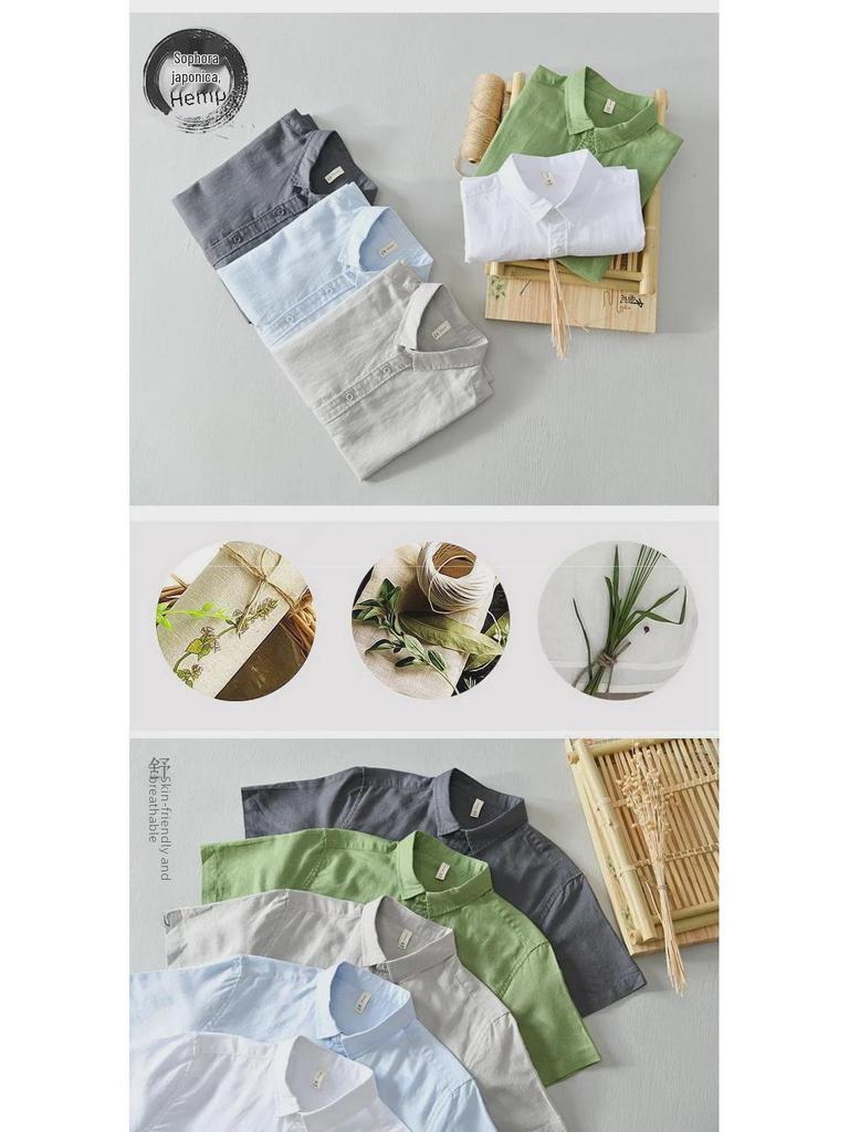 2023 Sommer Herren Locker geschnittenes Baumwollleinen Kurzarmhemd