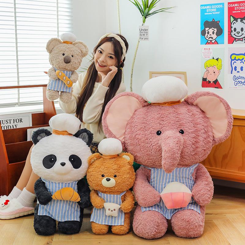 Cute Baking Elephant Plush Toy Bear Koala Wearing Chef's Hat Doll Children's Gift