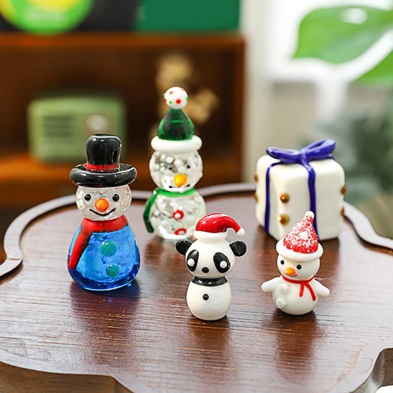 Miniature Snowman Reindeer Table Ornament Blown Glass Craft Christmas Figurine For Festives Season Decorating Accessory