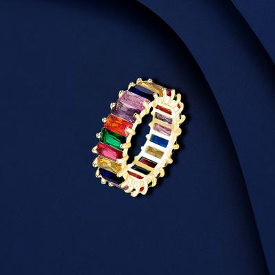 Modischer rechteckiger Ring Hip-Hop farbiger Zirkonia Universalring für Männer und Frauen