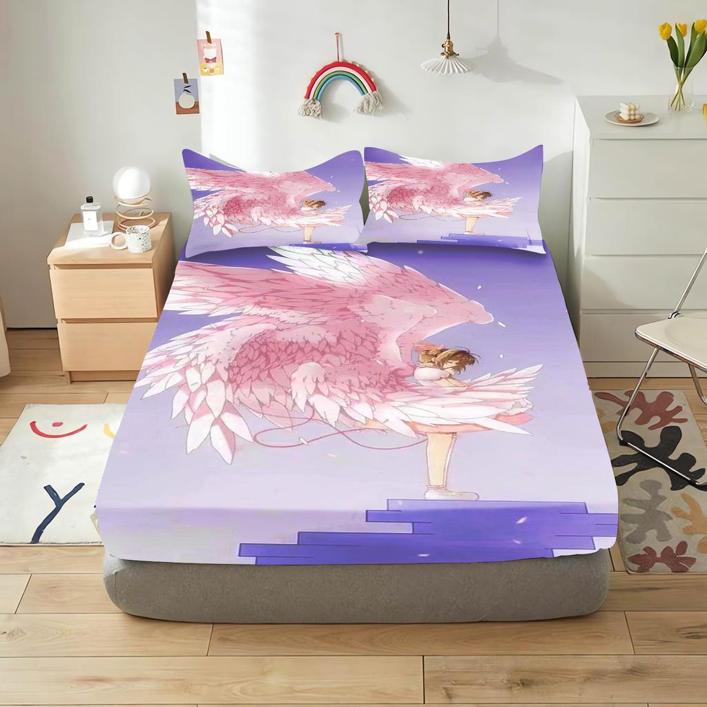 Cardcaptor Sakura Cartoon Fitted Sheet Cover For Teenager, Elastic Bedding, Cute Digital Printing Sheets, Bedding Children
