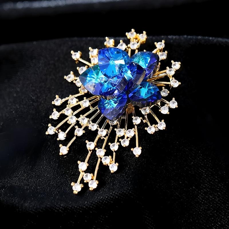 Luxury Gold Plated Flower Brooch With Sparkling Cubic Zirconia For Wedding Party Daily Wear Elegant Ladies Gift