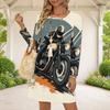 Women Plus Size Round Neck Long Sleeve Cartoon Excavator Printed A Line Flared Hem Dress