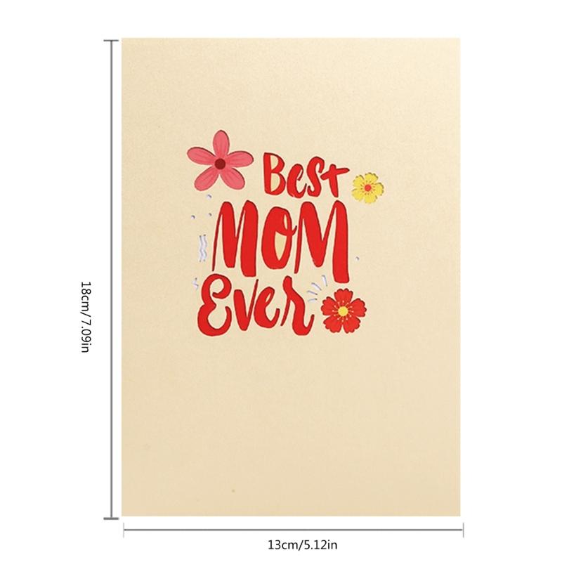 3D Mothers Day Best Mom Greeting Card Handwriting Card Access for Wedding Birthday Invitation Cards