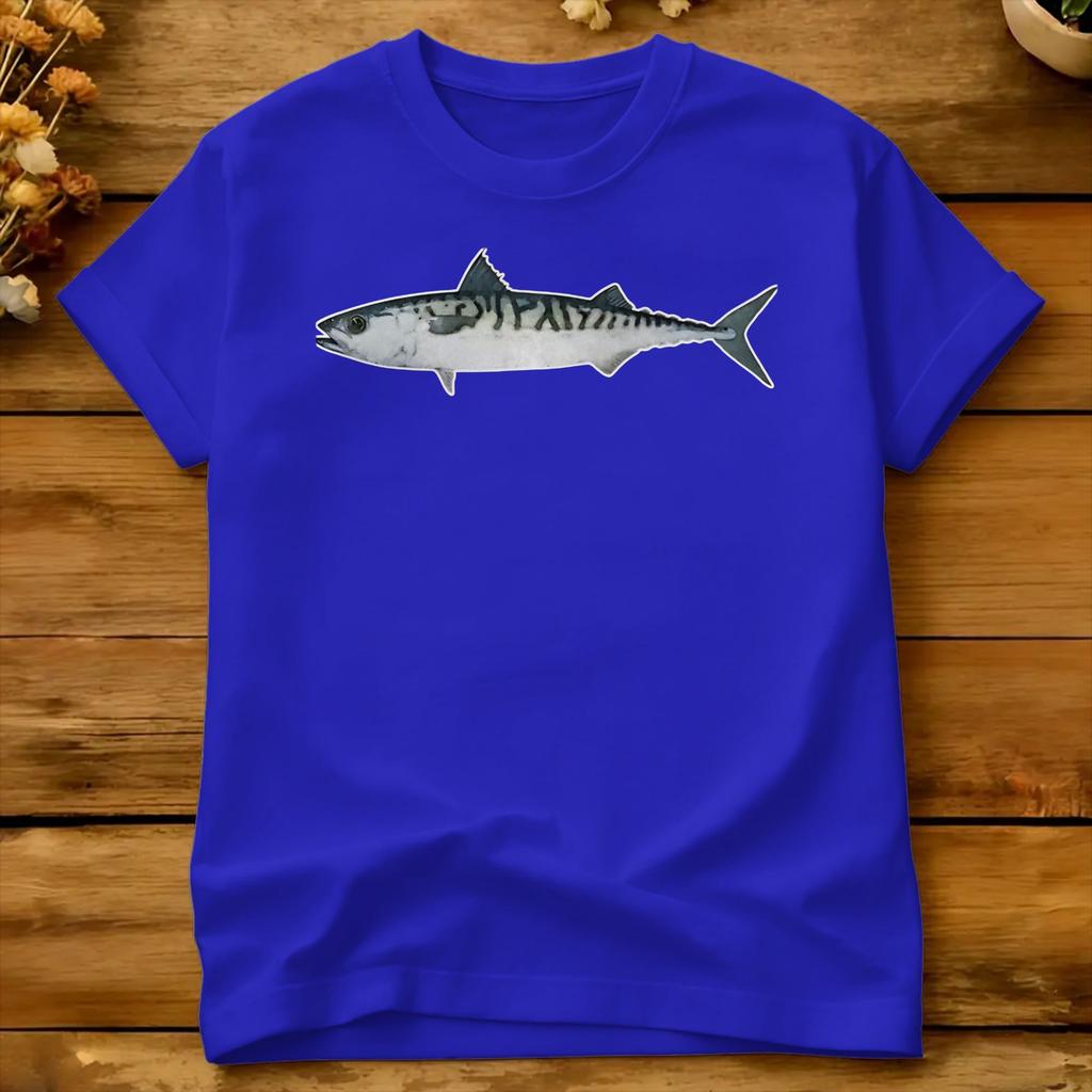 Atlantik Makrele Aquarell Kunst T-Shirt Sommer Baumwolle T-Shirts Für Unisex Design T-Shirt Kurzärmelig Y2k Lustiges Oberteil T-Shirts