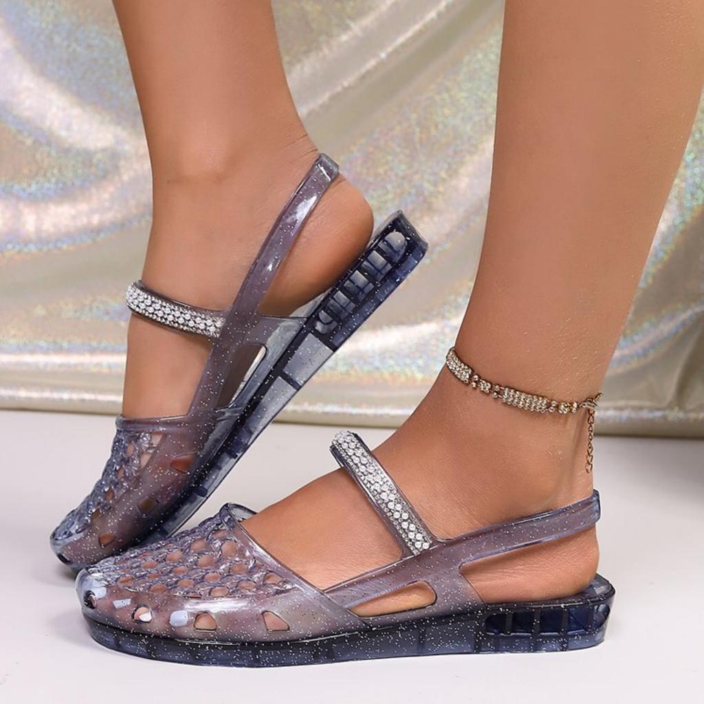 Women Transparent Jelly Sandals Slip On Lightweight Breathable Beach Shoes Adjustable Back Strap Casual Summer Footwear