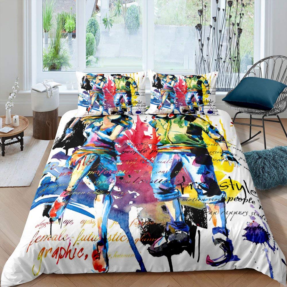 

Дитячий постільний комплект Графіті, Покривало в стилі Хіп-хоп Вуличне мистецтво для хлопчиків та дівчаток, Модний декор Покривала Акварельний живопис AU Single(140x210cm)