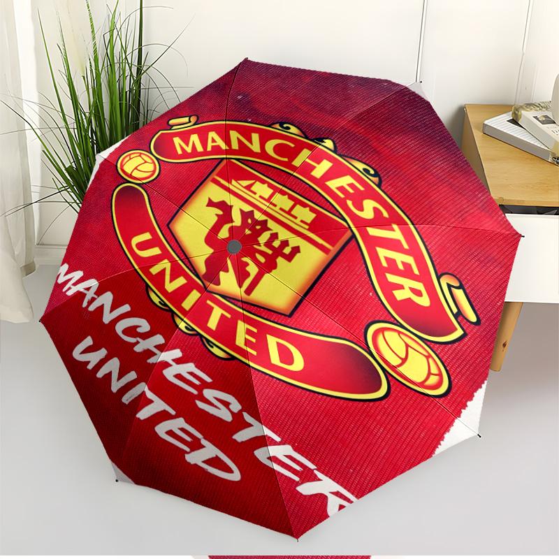 Manchester United F.C Print Automatic Open Close Umbrella, Portable Foldable Umbrella, for Outdoor Commute Camping Trip, Ideal Birthday Gift