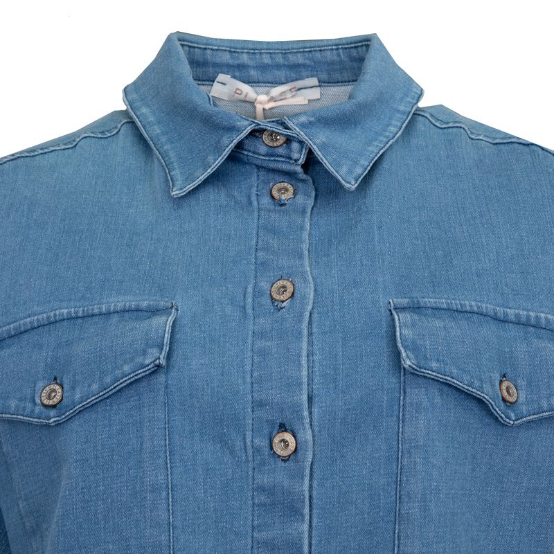 Chemise manches courtes bleue jean denim Femme PLEASE