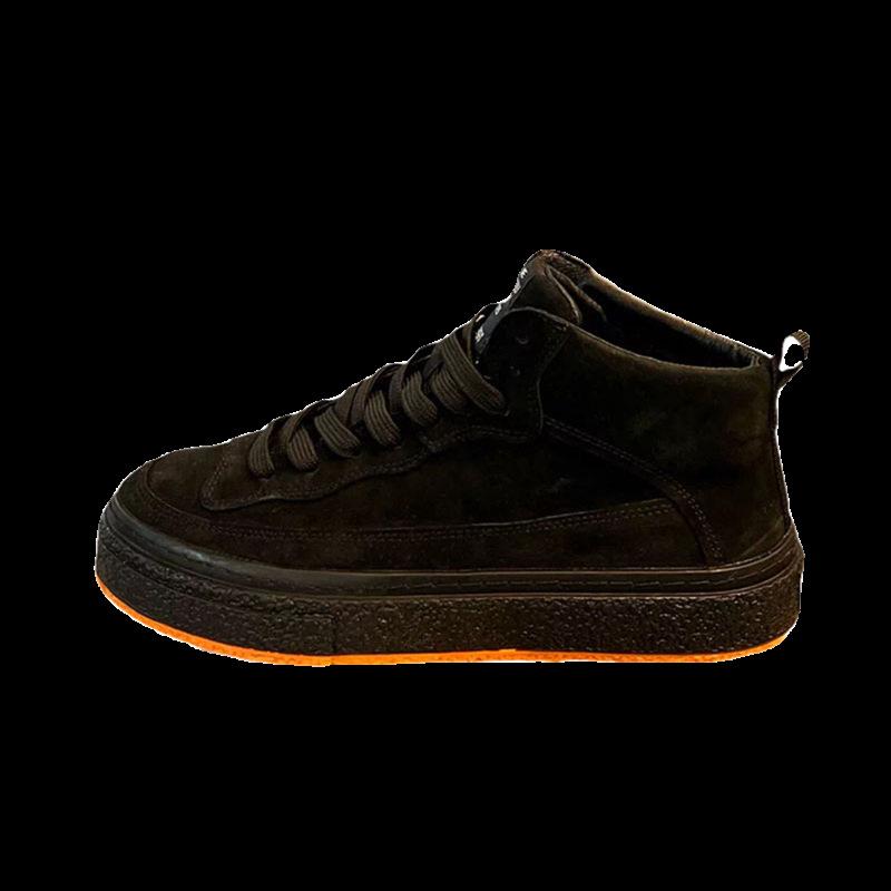 Autumn new leather velvet warm skateboard shoes casual high shoes dnh