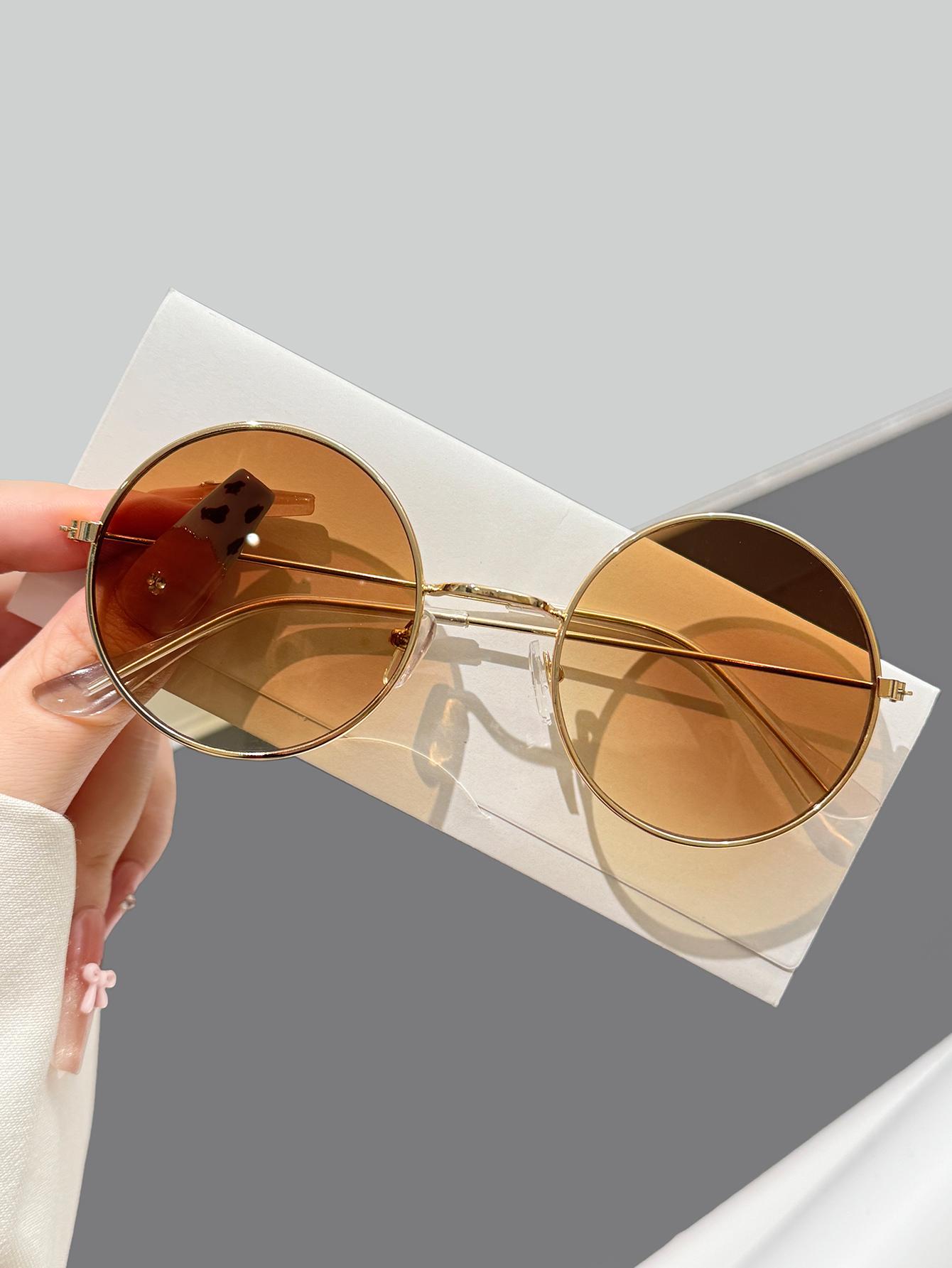 

1Pc Trendy and Fashionable Round Frame Sunglasses, an Exquisite and Versatile Fashion Item, Trendy Outfit, Beach Vacation