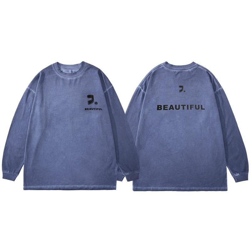 Fat Crew Neck American Vintage Pattern Printed Men's T-Shirt--Lightweight and wrinkle-resistant, versatile commuter long-sleeved sweater