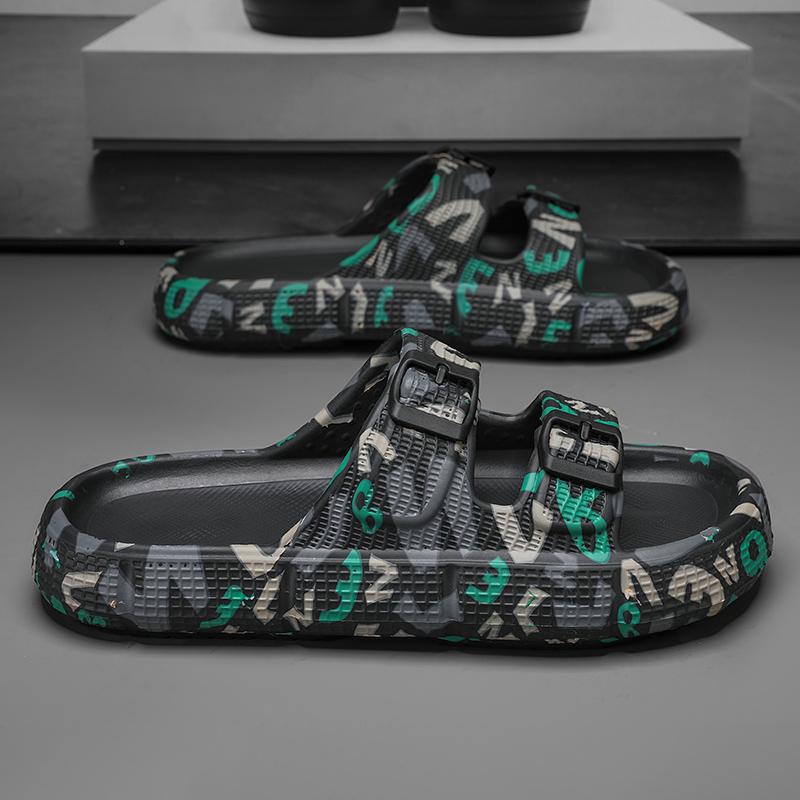 

Модные летние мужские шлепанцы, уличные мужские сандалии, легкая мужская пляжная обувь, мягкая подошва, домашние тапочки для помещений, нескользящие шлепанцы для ванной 40-41 чёрный