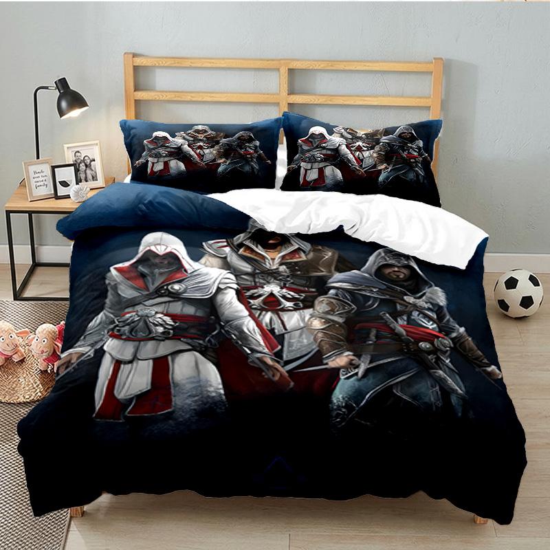 3-teiliges Assassin's Creed Bettwäsche-Set Bedruckte Bettbezug-Verschluss Enthält 1 Bettbezug & 2 Kissenbezüge für alle Jahreszeiten Schlafzimmerdekor
