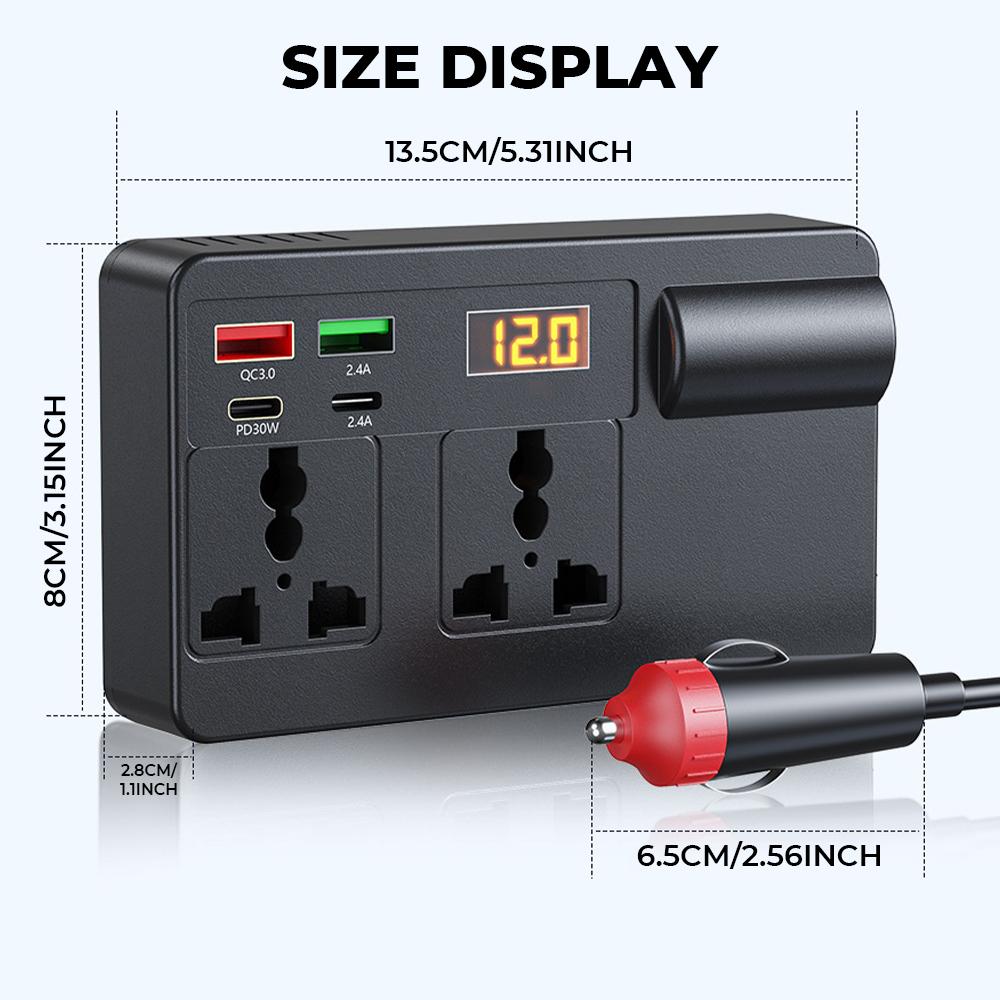 12V/24V Car Inverter 200W DC To AC 220V With Converter Switch QC USB/PD/Type-C Chargers Power Adapter Voltage Detection Tool