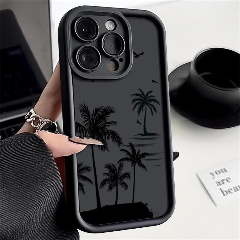 Coconut Tree Pattern Matte Phone Case For iPhone 16 Pro Max 15 Pro 14 13 12 11 Lens Protection Shockproof Soft TPU Bumper Cover