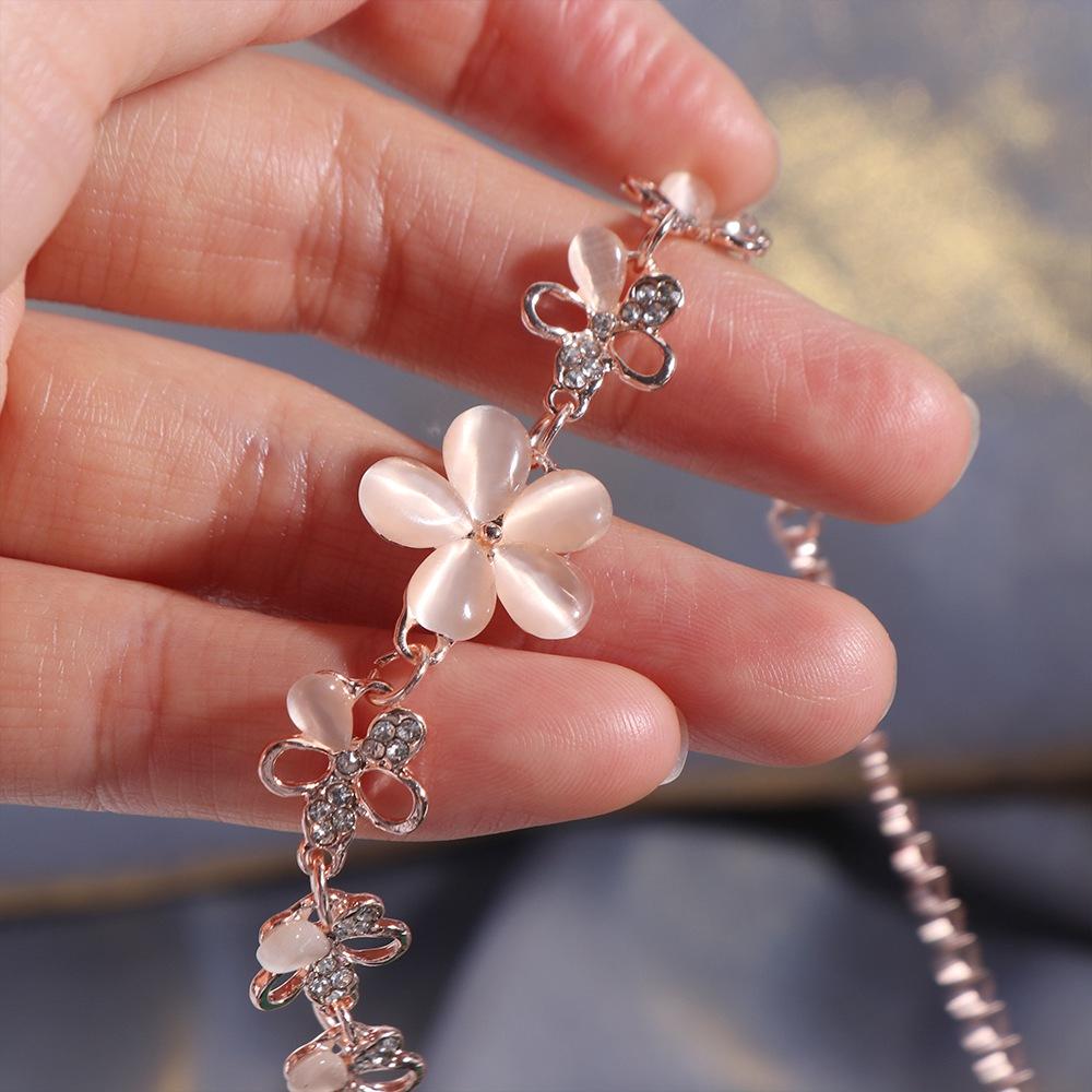 18K 1 PC Charming Bracelet Cat's Eye Opal Women Flower Chian