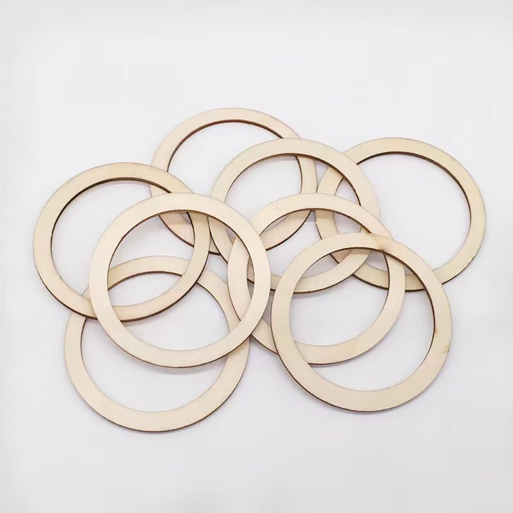 100 Pieces 6cm Wooden Cylinder Blocks Craft Wooden Hoop Rings Unfinished Round Wood Wreath Ring Block Wood Frame Craft Circle Ornaments Blank Wooden