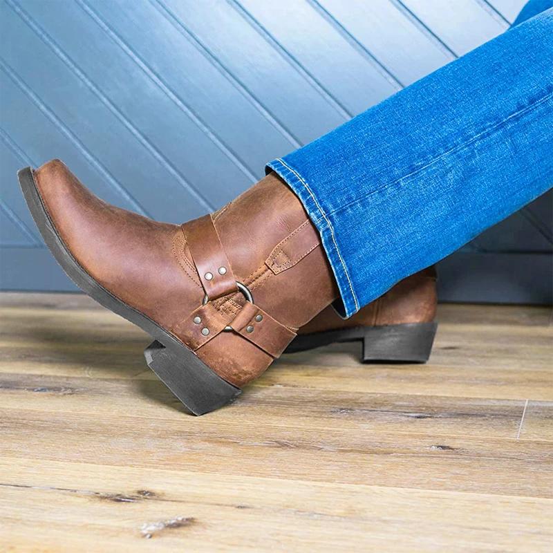 2025 New Outdoors Men Western Boots Vintage Cowboy Boots Male Lightweight Comfort Knight Boots Autumn Winter Shoes Large Size 48