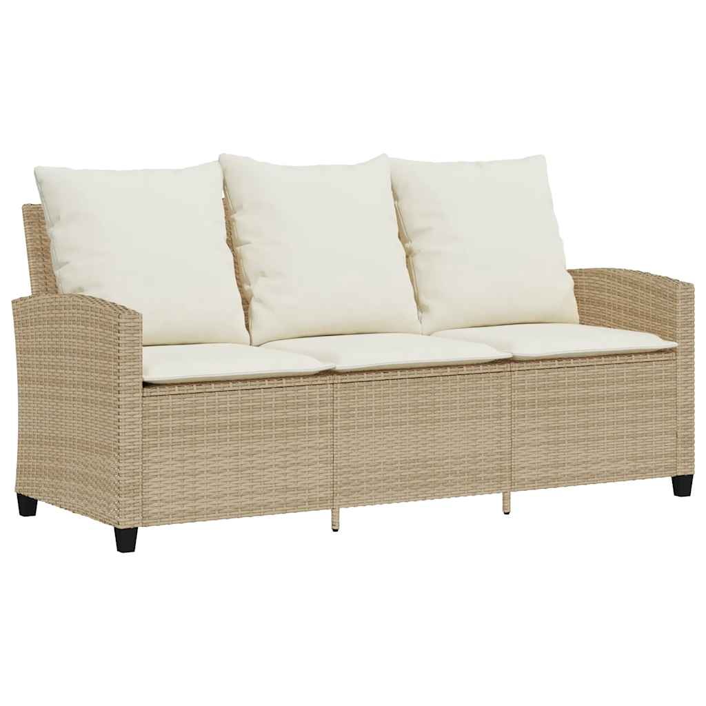 3 Seater Garden Sofa with Cushions & Table Beige Poly Rattan