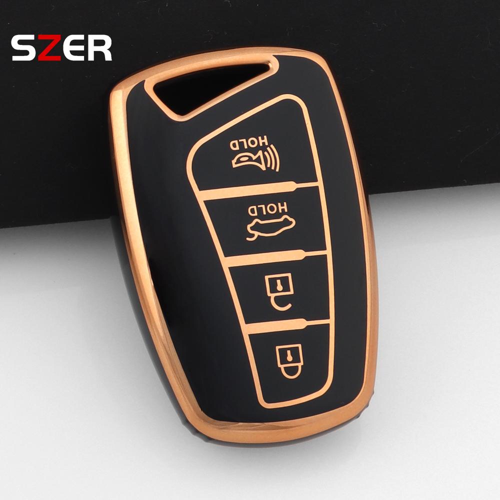 4 Button Tpu Car Key Case Bag Fob Keychain For Hyundai Santa Fe Sport Ix45 Equus Centennial Genesis G80 Grandeur Azera 2013-