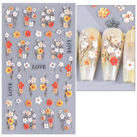 5D Embossed Flower Nail Stickers DIY Spring Summer Colorful Floral Nail Art Self-Adhesive Decals for Women Manicure Decoration