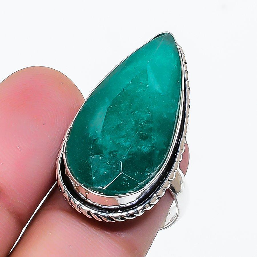 Natural Emerald(Simulated) Gemstone 925 Sterling Silver Jewelry Ring Size 6 AR-17817