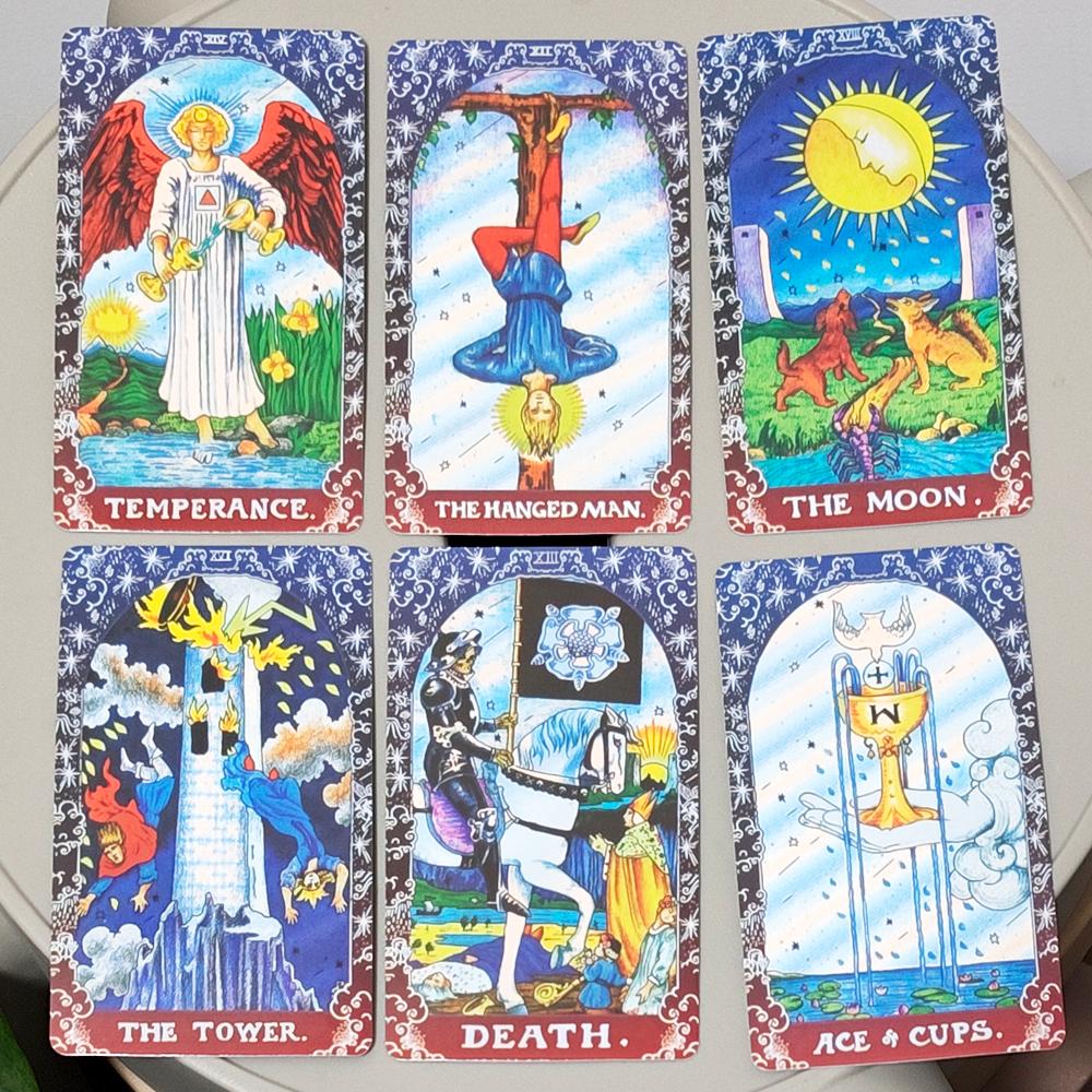 Blue Classic Tarot Deck 10.3*6cm - 78 Cards Traditional Waite Imagery with Celestial Mandala Back, Unique Starry Border Design