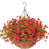 Artificial Violet Flower Hanging Basket With Iron Frame Coconut Fiber Liner Outdoor Garden Decor