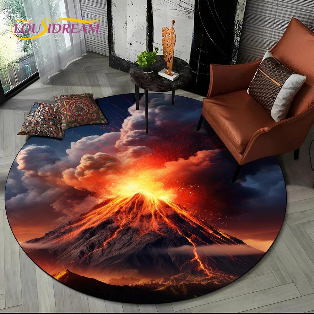Latest 3D Illusion Volcano Lava Magma Round Carpet Rug for Living Room Bedroom Sofa Decor,Kids Area Rug Non-slip Floor Mat Gift