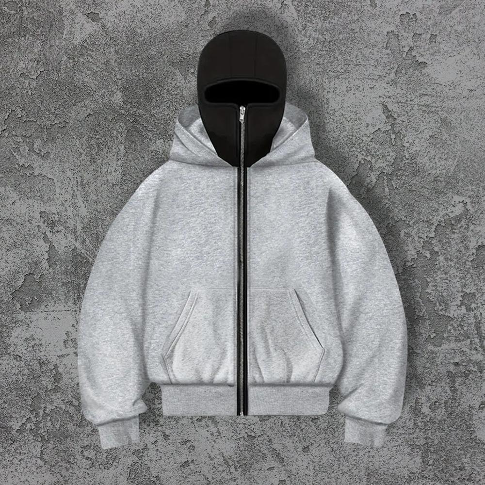 Autumn Ins Double Hat Hooded Zipper Light Plate Y2K Masked Hoodie Jacket Men's and Women's Top