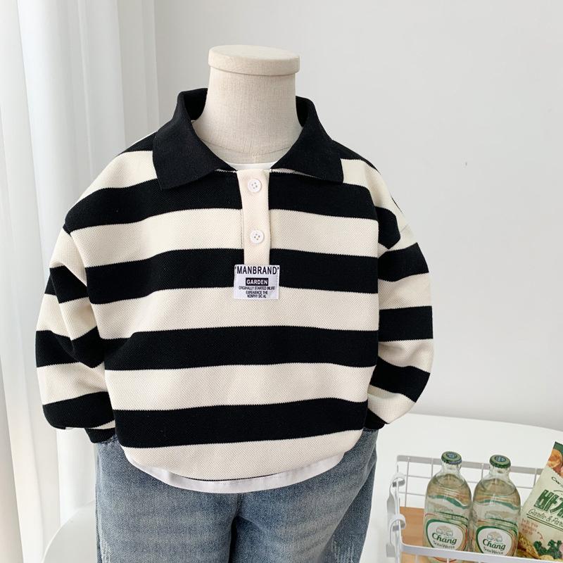 Spring and Autumn Boys Striped Sweatshirt Kids Long Sleeve Pullover Teen Lapel Polo Tops Children Clothes