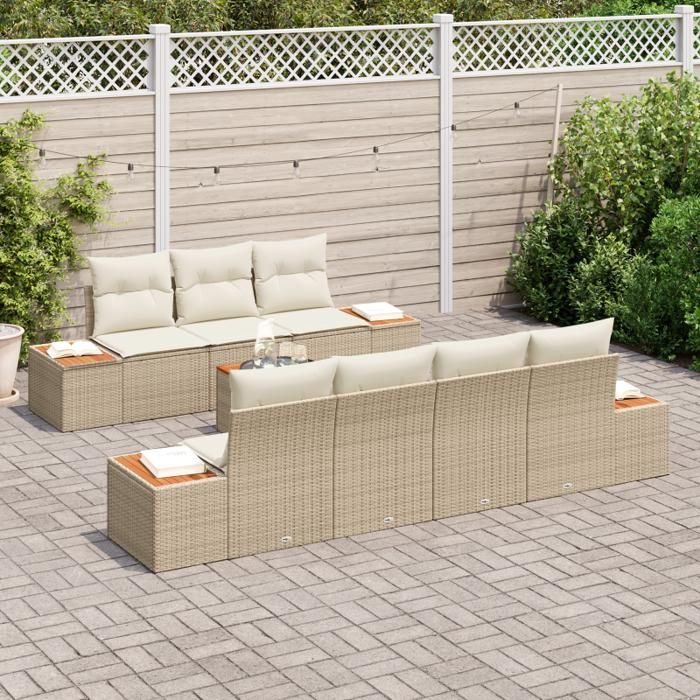 VidaXL Ensemble de Canapés de Jardin 8 pièces avec Coussins Beige Rattan Acacia 3348042