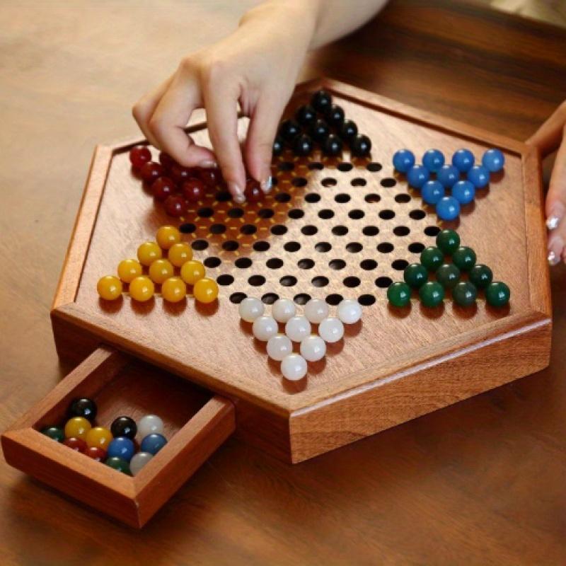 Luxury Wooden Chinese Checkers Game, Hexagonal Board with Storage Drawers, Classic Family Strategy Board Game, Portable Table Chess Game