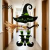 Rustic Halloween Sign Witch Hat Boot Sign, Hanging Trick or Treat Wall Decoration Decor for Home Room, Wooden Front Door Hanger Holiday Party, Or