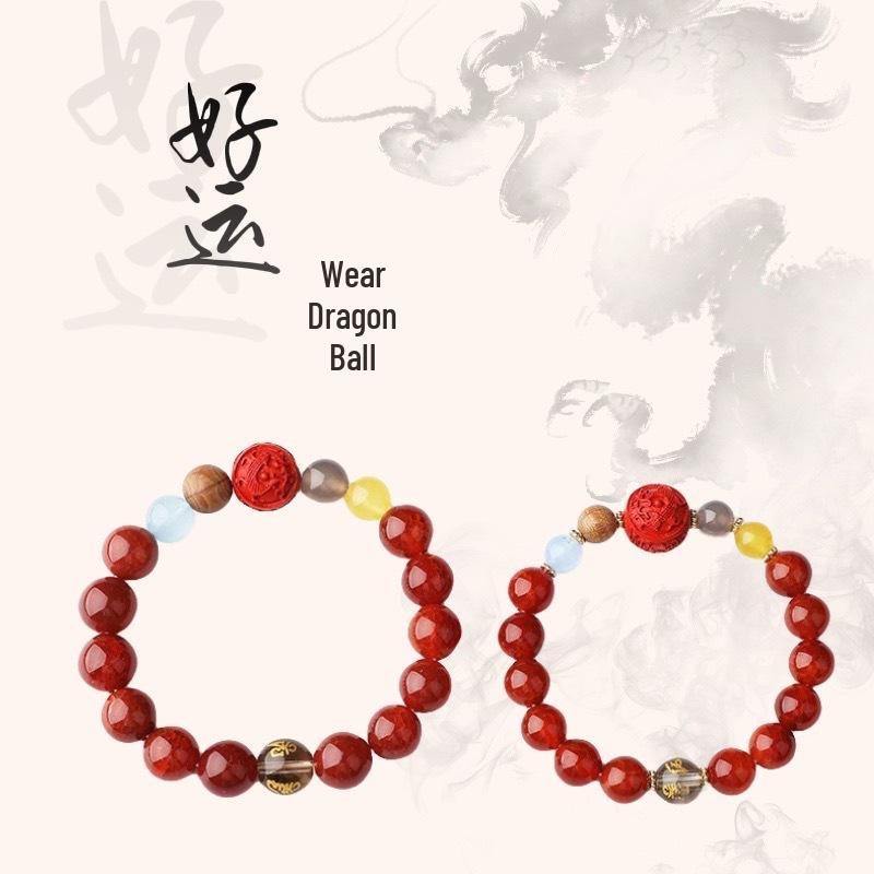 Red Dragon Scale Agate Bracelet with Nine Purple Li Fire Beads, Cinnabar Six-Character Mantra for Men and Women