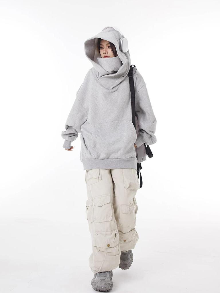 Unisex Trendy High-Collar Hooded Jacket with Velvet Lining for Social Anxiety