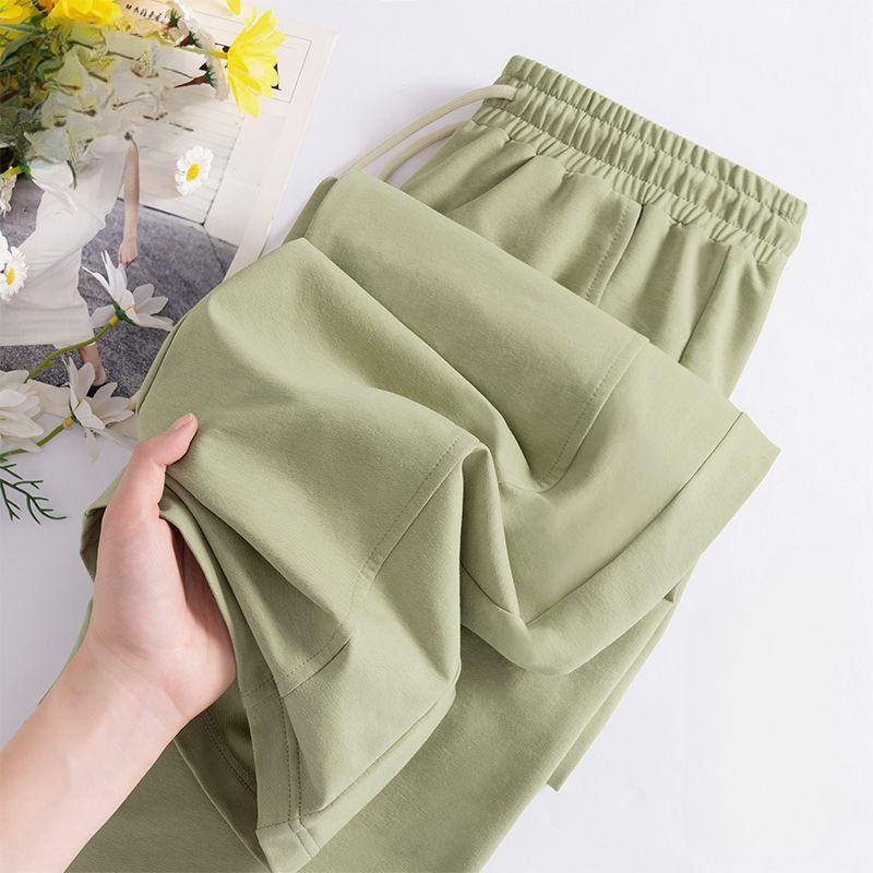 

Летние тонкие женские спортивные брюки, широкие брюки, повседневные прямые длинные брюки из ледяного шелка XXL