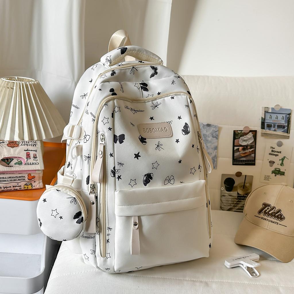 Schoolbag High-value New Lightweight Backpack, Mori Small Fresh Butterfly Printing High School Schoolbag Women's Niche Backpack