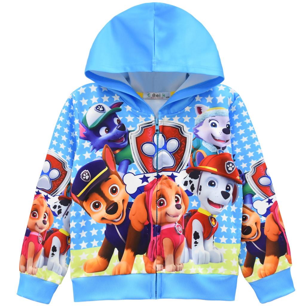 Spring Children's Loose Casual Printed Zipper Hooded Cardigan Jacket