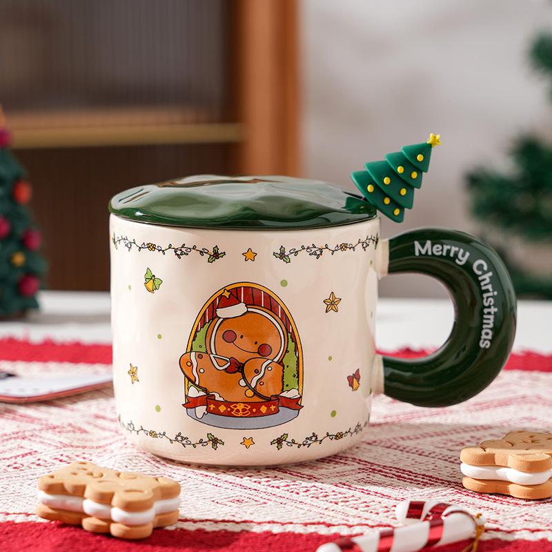 Creative Christmas Ceramic Cup With Lid Household Cute Couple Water Cup High Value Gift Souvenir