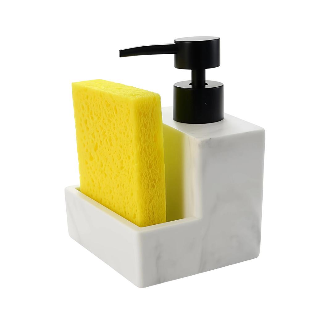 Large Capacity Soap Dispenser with Sponge Holder Countertop Liquid Pump Bottle for Hand Soap, Dish Soap & Lotions