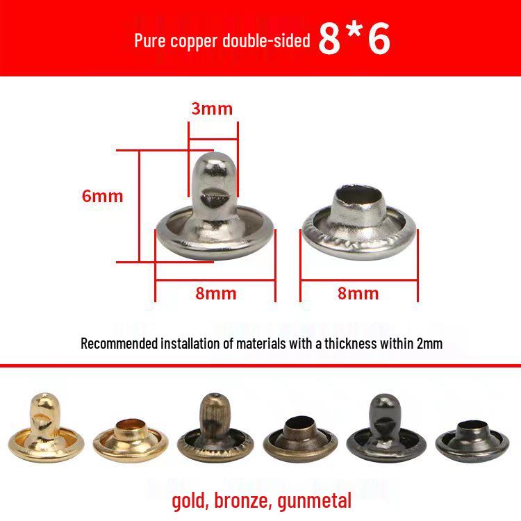 Double-Sided Leather Bag with Mother-Child Round Head Double Cap Rivets for DIY Clothing & Bag Accessories