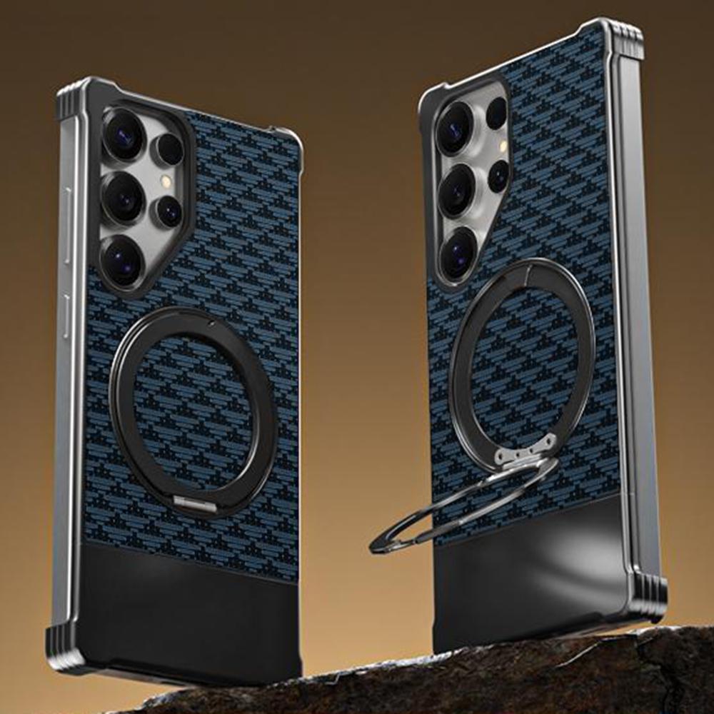 For Samsung Galaxy S25 Ultra Magnetic Case Borderless Textured PU+Metal Kickstand Phone Cover