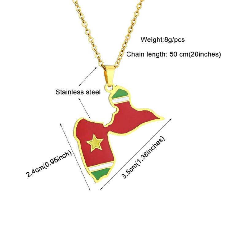 Guadeloupe Map Pendant Necklace Map and Flag Neckchain 50cm Length Choker Chain