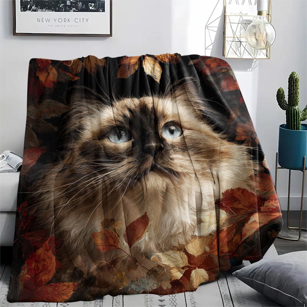 Black Ragdoll Cat pattern Flannel Blanket, High quality Comfortable for All Seasons, Home Decor, Warmth and Comfort, Perfect for Gifts. 80cm x 120cm