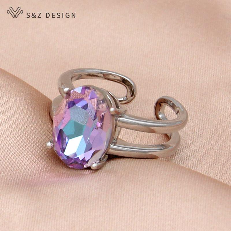 Fashion Egg Shape Oval Crystal Adjustable Rings For Women Wedding Elegant Rose Gold Color Jewelry Fine Gift